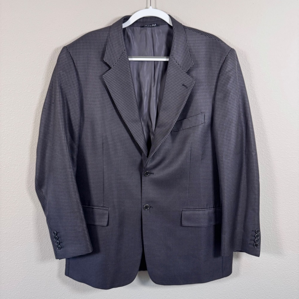 Leonardo Valenti Monza Silk Wool Houndstooth Blazer Grey Black Made in Italy 44R